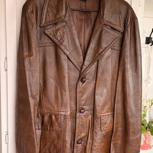 Reed Sportswear Vintage Brown Leather Overcoat Jacket XL